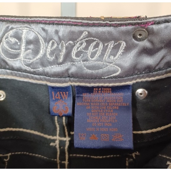 Dereon Skinny Pants Jeans Black Shiny Smooth Embroidered Women US 14W NWT - Picture 6 of 9